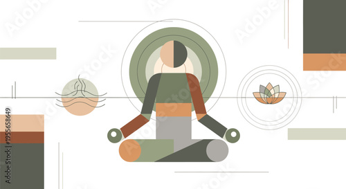 A person meditates peacefully in a serene environment with yoga gear and plants around.