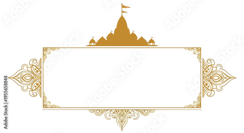 Golden illustration of a Ram Navami frame with a temple and ornate border on a white background for social media or business decoration purposes