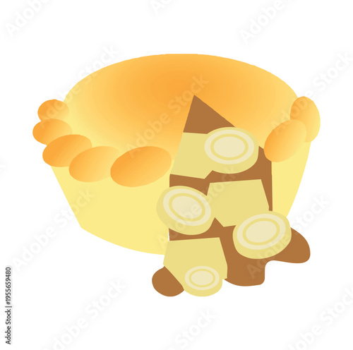 Opened Empadao Goiano savory pie showing traditional filling in a hand-drawn textured style