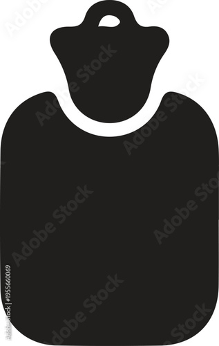 A simple black silhouette icon of a classic hot water bottle for medical therapy and pain relief