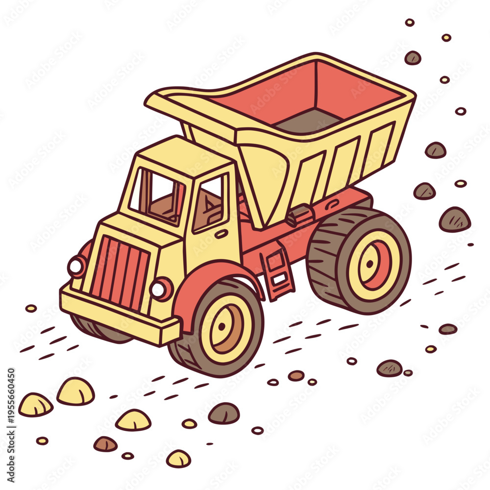 Fototapeta premium Plastic kids sand toy truck isolated on white background vector illustration