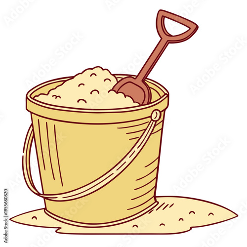 Bucket full of beach sand isolated on white background vector illustration