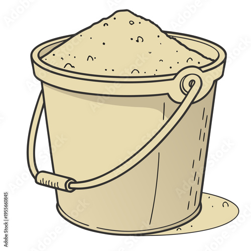 Bucket full of beach sand isolated on white background vector illustration