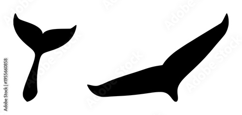 Whale tail fluke silhouette set with large water spray backdrop featuring marine, whale, silhouette with blue background and waves