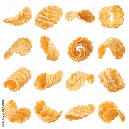 Photorealistic Corn Flakes and Cereal Flakes Variety Collection Set