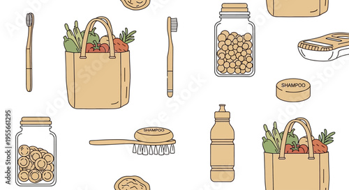 Eco friendly shopping bag with groceries.