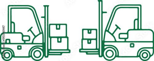 Two forklifts transporting stacked boxes in a warehouse setting