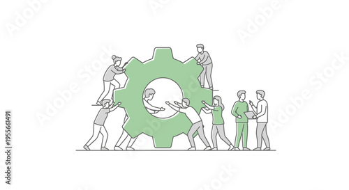 People working together on gear.