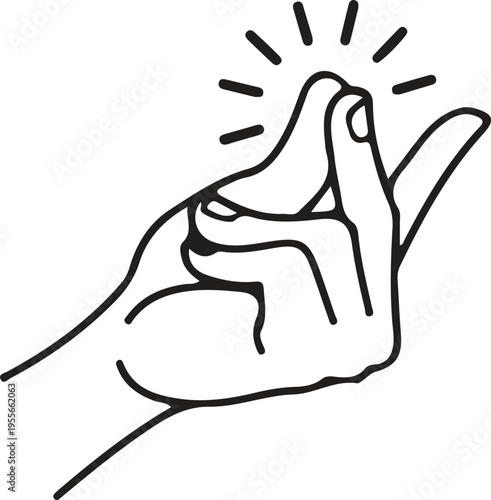 A simple black and white line art illustration of a hand performing a finger snapping gesture