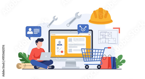 Modern Online Business Ecosystem: Web Development, Sales & Project Management Illustration