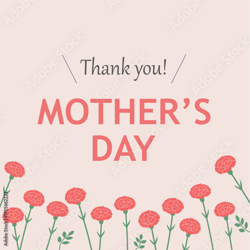 母の日のバナーイラスト　赤とピンクのカーネーションのイラスト　母の日素材　ロゴ　シンプルでかわいいイラスト