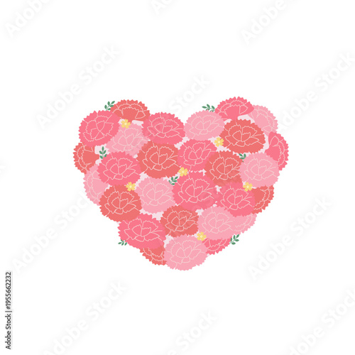 母の日のバナーイラスト　赤とピンクのカーネーションのハート　母の日素材　ロゴ　シンプルでかわいいイラスト