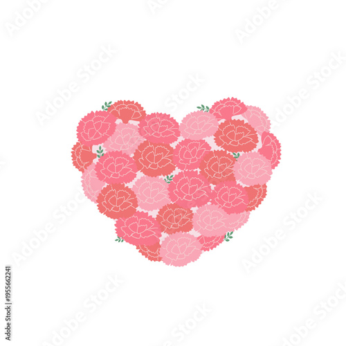 母の日のバナーイラスト　赤とピンクのカーネーションのハート　母の日素材　ロゴ　シンプルでかわいいイラスト