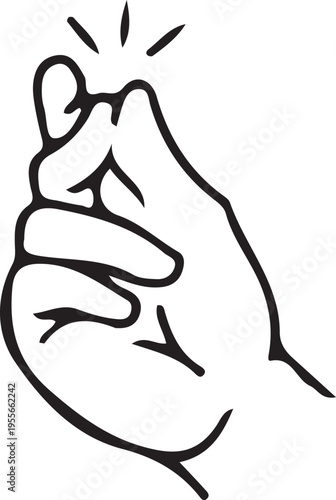 A black and white line art illustration of a hand snapping fingers to represent a quick action