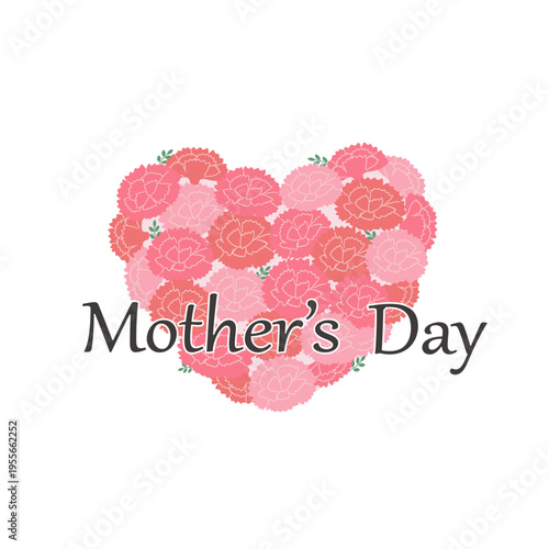 母の日のバナーイラスト　赤とピンクのカーネーションのハート　母の日素材　ロゴ　シンプルでかわいいイラスト