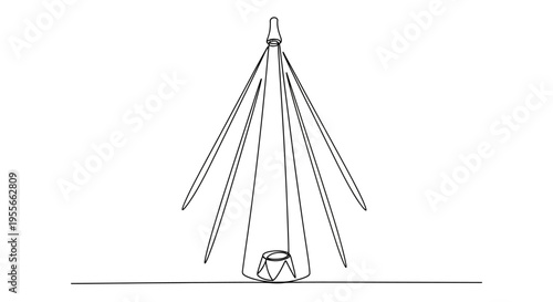 Continuous line drawing of a rocket launching into space, minimalist design
