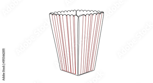 Empty Popcorn Box, Red Stripes, Isolated on White Background, Vector Art