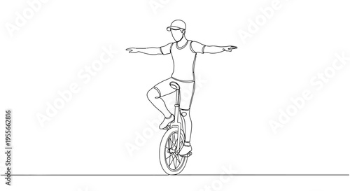 Man balancing on a unicycle, one leg raised, arms outstretched, white background