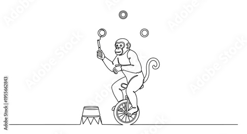 Monkey Juggling Rings on Unicycle