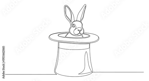 Magician's Hat With Rabbit, Continuous Line Drawing