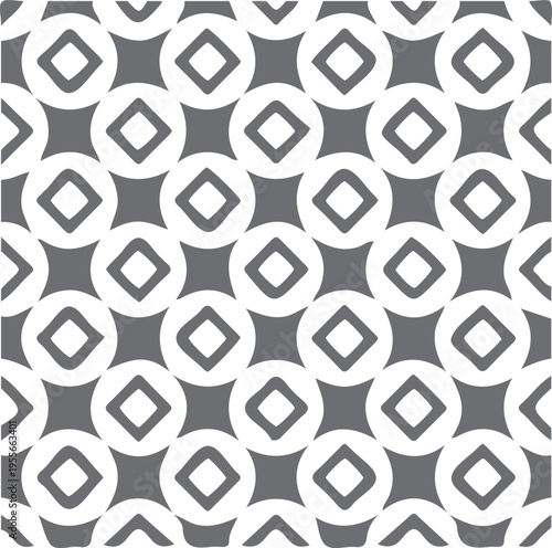 A seamless geometric pattern featuring repeating circles with centered diamond shapes in dark gray