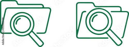 Two icons depicting a folder being examined with a magnifying glass for searching or analysis