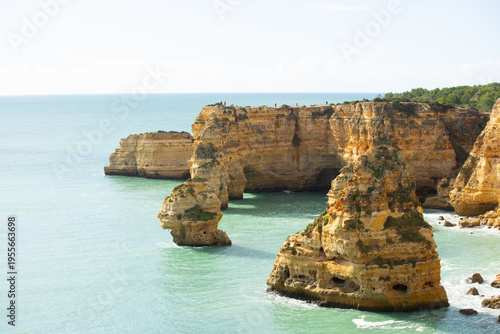Aerial view of Marinha beach and Mesquita beach. Beautiful beach in the Carvoeiro, in Algarve, Portugal