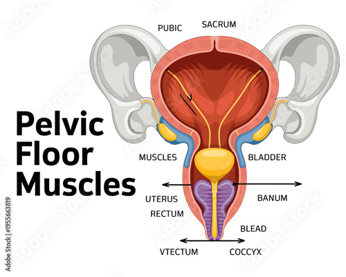 Anatomical diagram of female pelvic floor muscles and organs