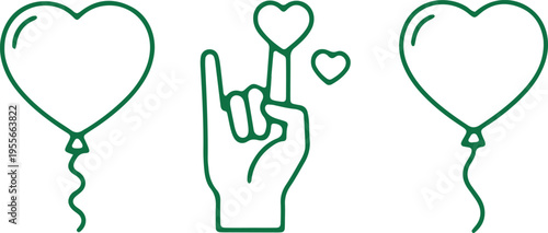 Hand gesture and heart balloons symbolizing love and affection