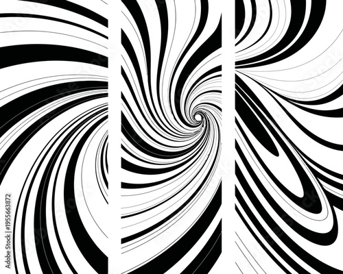 Black and white swirling patterns in a graphic design  optical illusion
