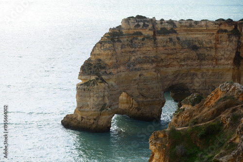 Aerial view of Marinha beach and Mesquita beach. Beautiful beach in the Carvoeiro, in Algarve, Portugal