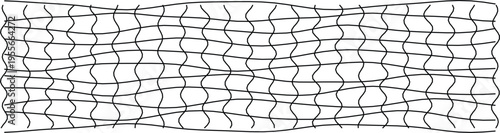 Wavy black grid on white backdrop creates an intriguing visual effect, ideal for contemporary design.