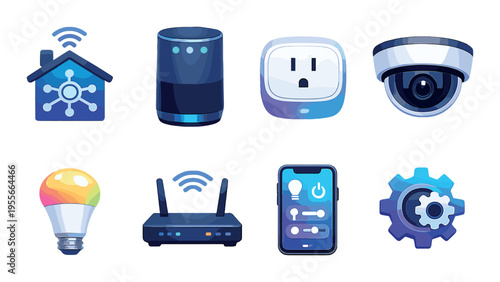 Smart home and network icons arranged on dark background