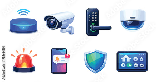Home security and control icons displayed on dark background