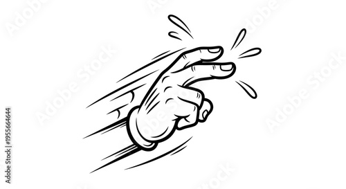 Cartoon Hand Snapping Fingers Gesture with Motion Lines in Comic Style, Isolated White Background.