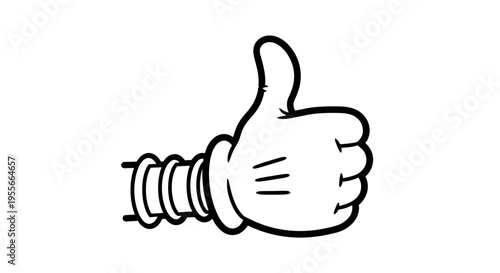 Cartoon hand showing thumbs up gesture, indicating approval and positivity, isolated white background.