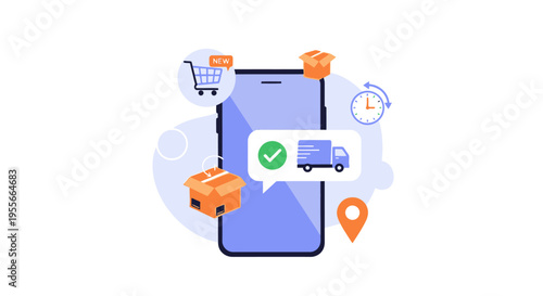 Mobile E-commerce Order Tracking and Fast Delivery Concept with Smartphone App Illustration
