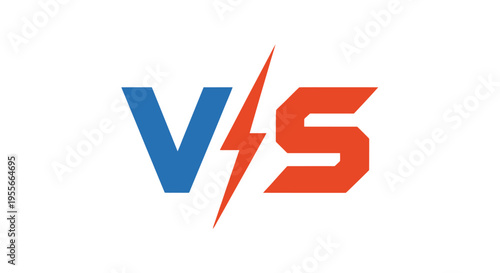 Blue V and Red S Letters with White Lightning Bolt, Symbolizing Versus and Competition, on isolated white background.