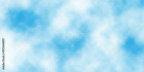 Blue abstract sky background with halftone polka dots and cloud pattern clean vector design