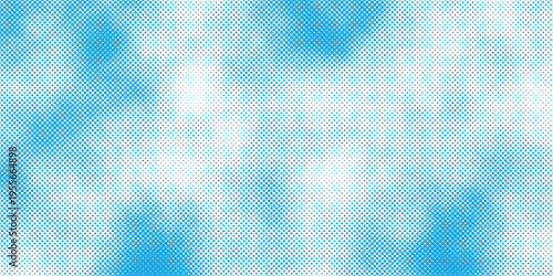 Halftone sky vector background with dotted cloud shapes blue abstract texture minimal style
