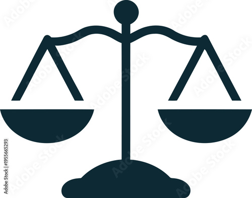 Silhouette icon depicting a traditional balance scale representing concepts of justice, equilibrium, measurement, and legal fairness in business.