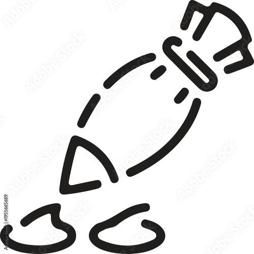 A simple black and white line art icon showing a pastry bag squeezing out small dollops of icing Vector, illustration