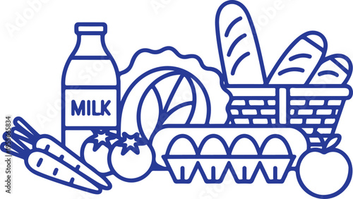 Farm Market Food Outline Sketch Icons Set Fresh Organic Produce Vegetables Fruits Thin Line Vector Illustration For Grocery Design