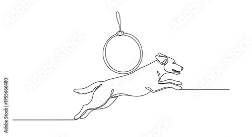 Dog Jumping Through Hoop - Continuous Line Art Illustration