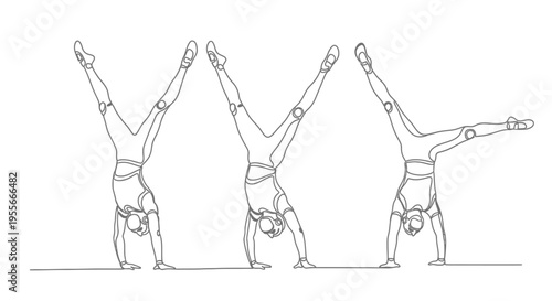 Gymnast performing handstand sequence, continuous line art, athletic movement