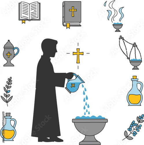 Alchemist preparing a mystical potion with various ancient symbols and artifacts