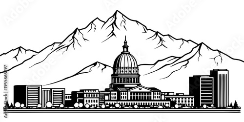 USA, US, U.S, United States - Jackson skyline teton mountains minimal svg geometric line vector black white 