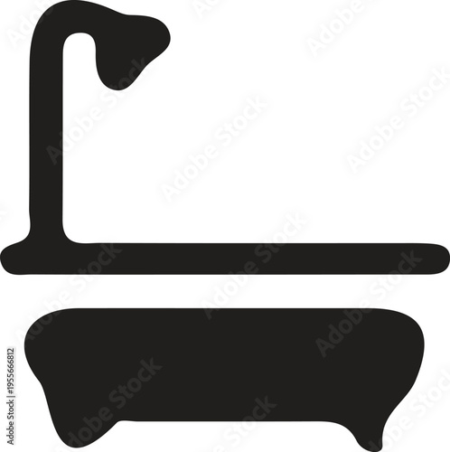 A minimalist black and white icon representation of a classic clawfoot bathtub with a shower head