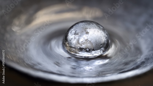 A drop of mercury solidifies into a sphere on black metal. STEM education form and laboratory safety poster, designed specifically for STEM education and laboratory safety posters.