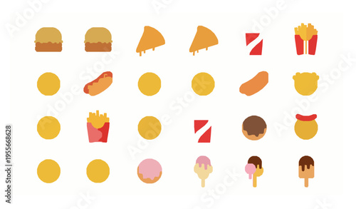 Fast food emoji icon set vector colorful food symbols isolated on white background